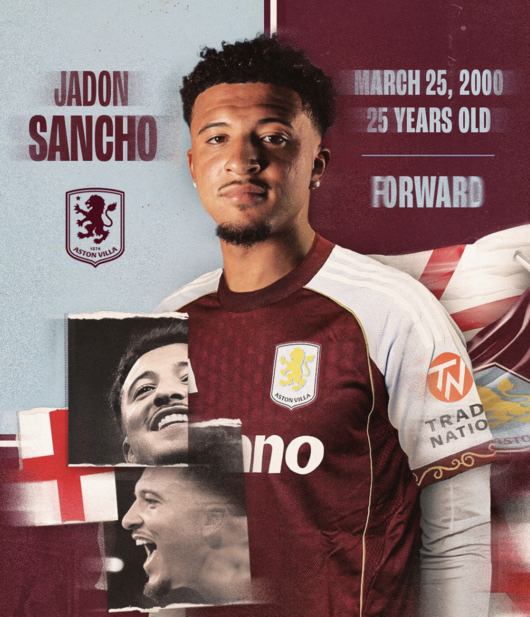 Sancho joins Aston Villa on loan for 2025-2026 season after