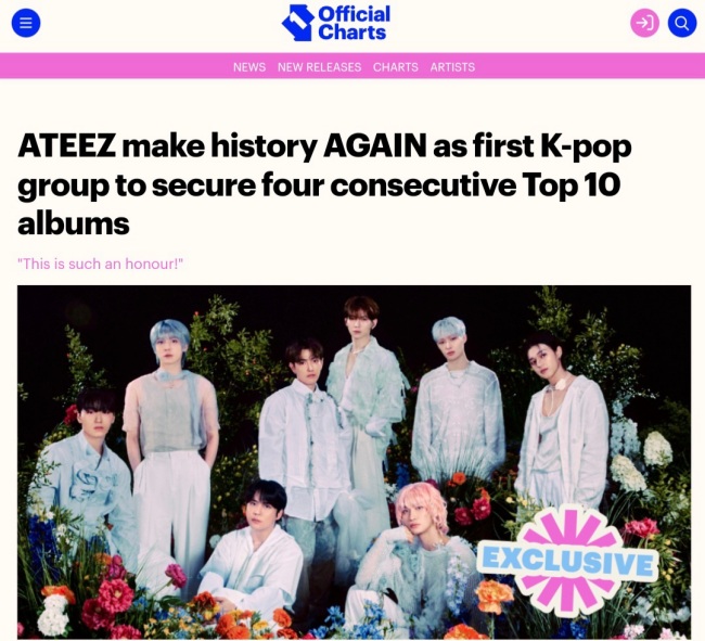 ATEEZ Achieves Historic Milestone with Third Consecutive Top 5 on UK Official Chart
