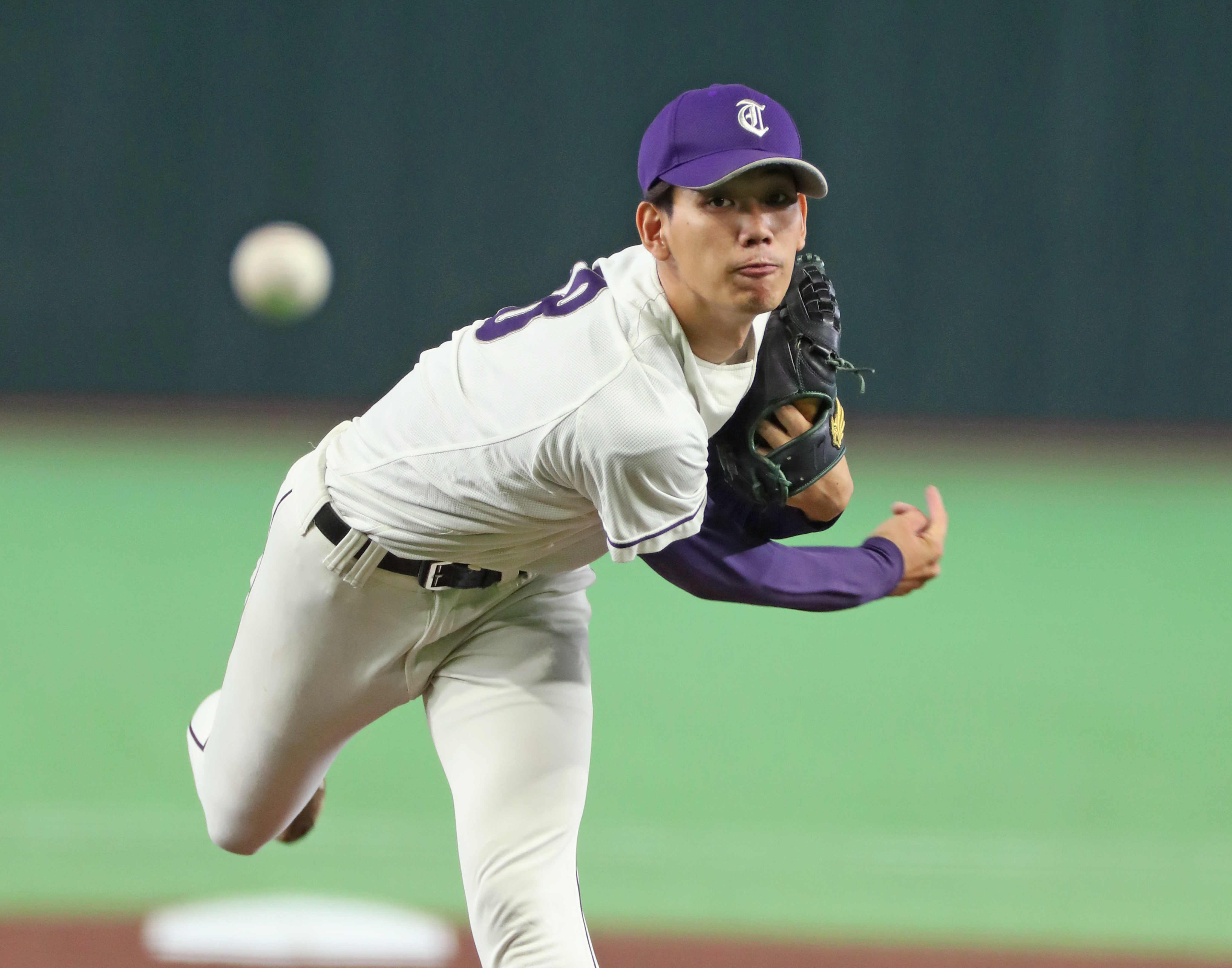 ドラフト候補の天理大・的場吏玖、7回2失点の好投／大学野球選手権 