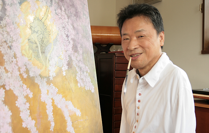 口と足で描く日本画家、南正文さん13回忌作品展 奈良の桜を題材に