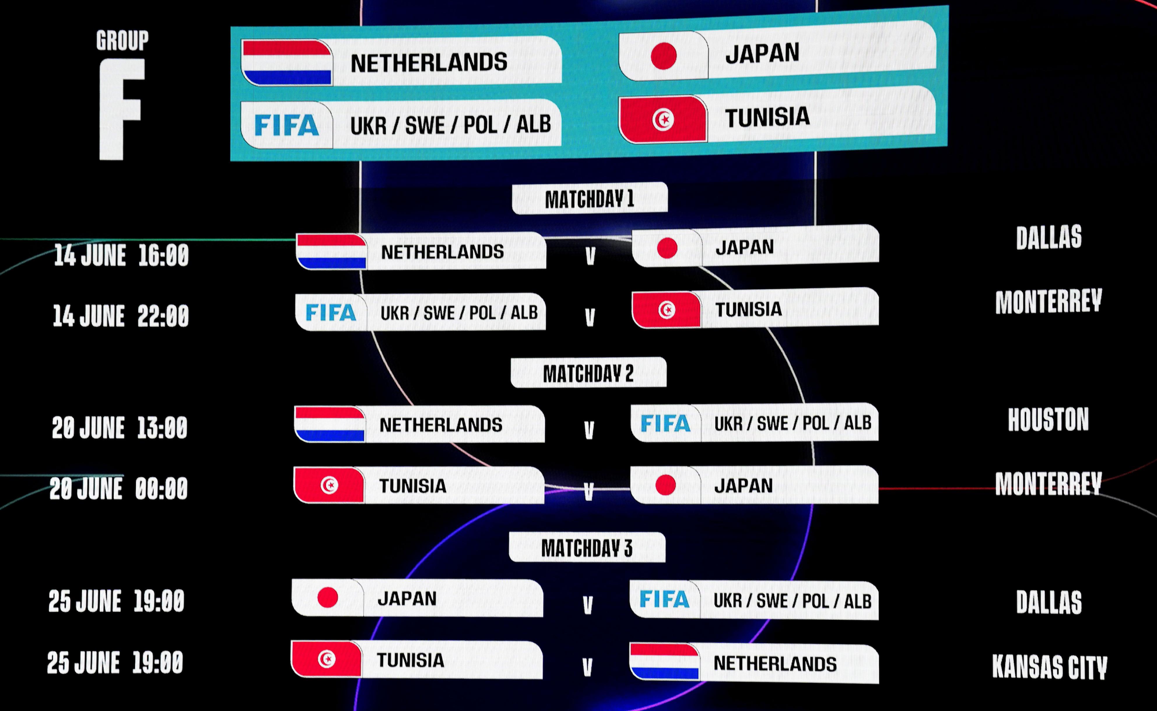 日本、W杯オランダとの初戦は来年6月15日にダラス 第2戦はモンテレイ 