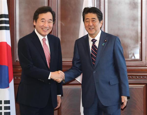 日韓宣言20周年で未来志向に 安倍晋三首相、韓国の李洛淵首相と会談