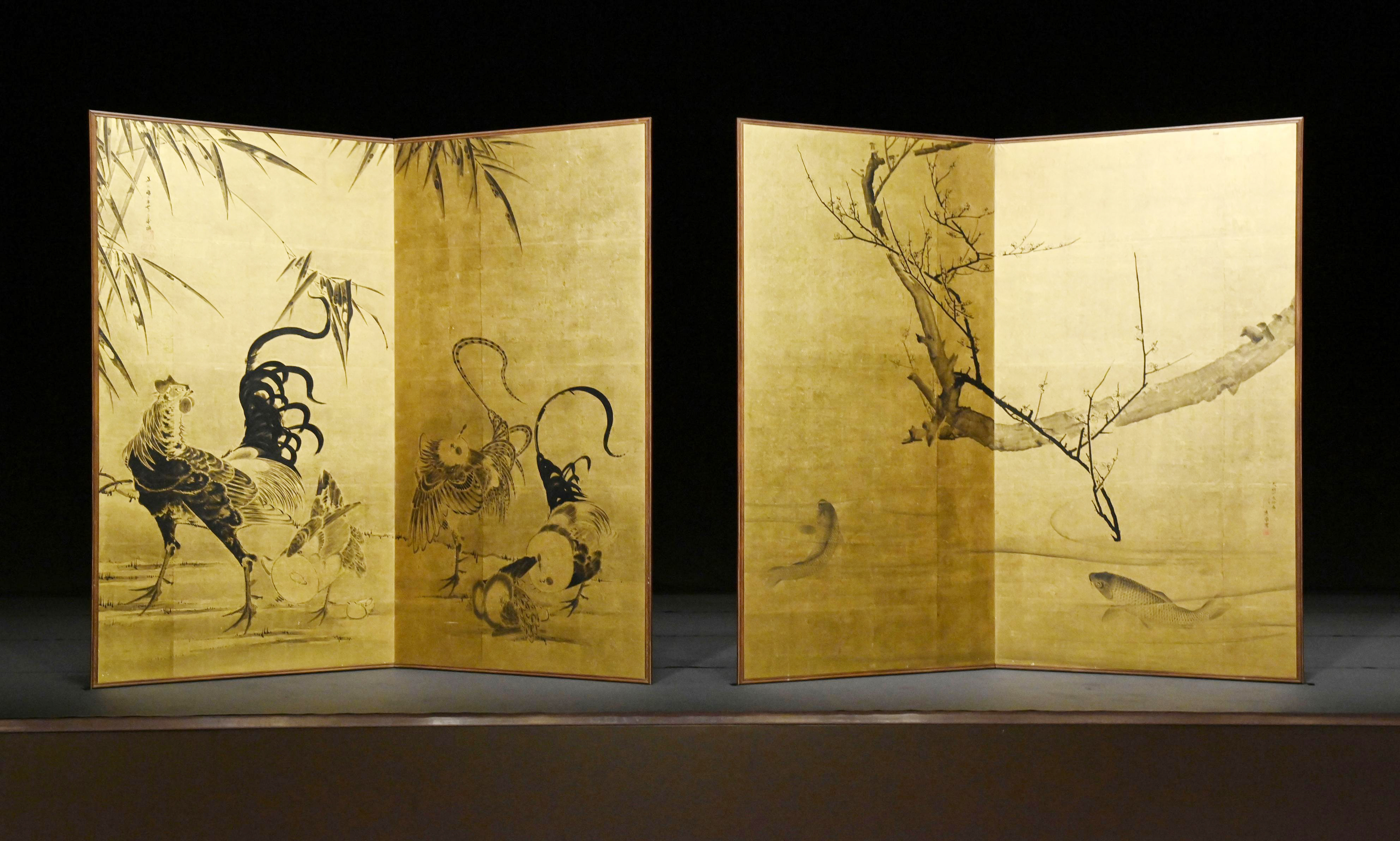 伊藤若冲は鶏、円山応挙は鯉 合作びょうぶ初めての発見、来年6月から