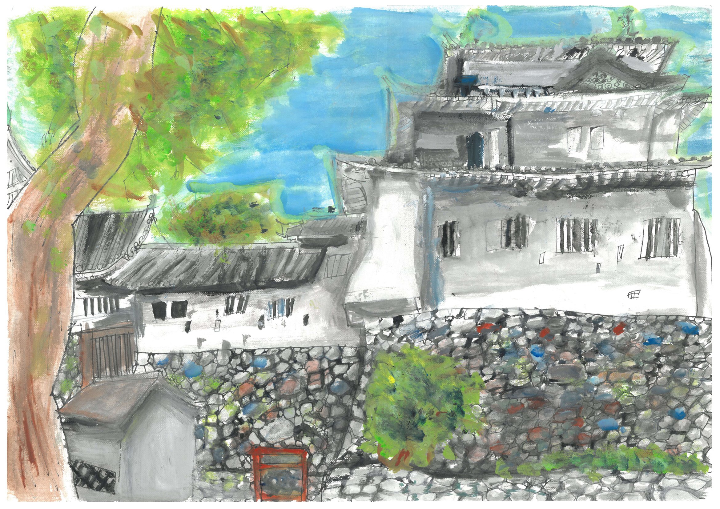 お城の見える町かど シリーズ 和歌山城 水彩画 和歌山城公園写生大会 和歌山市長賞は西村楓さん 天守閣で117作品展示