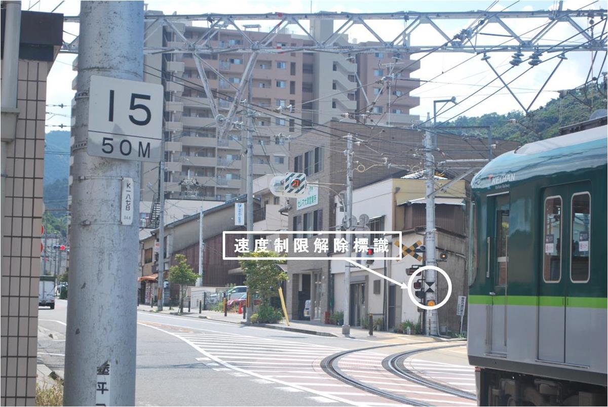 湖国の鉄道さんぽ】併用軌道の楽しみ方 街角の鉄道標識、並走する車