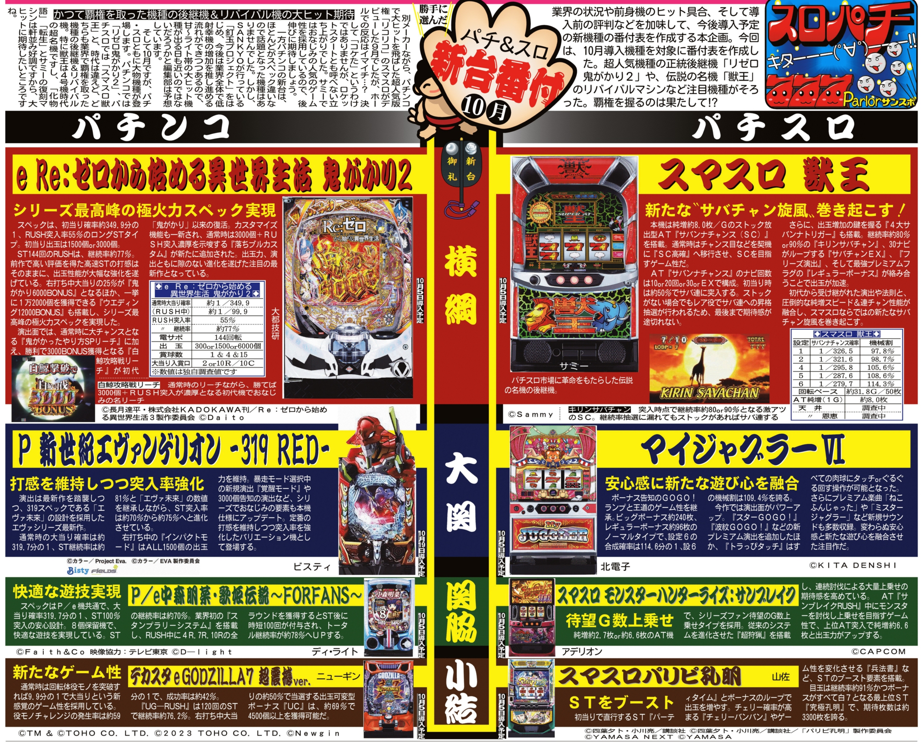 新台番付・10月場所】かつて覇権を取った機種の後継機＆リバイバル機の