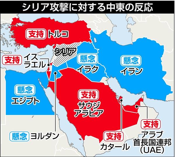 シリア攻撃 全面支持 政治解決を 中東諸国 割れる反応 1 2ページ 産経ニュース