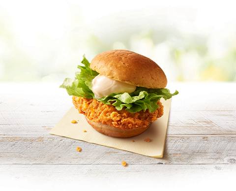 ケンタッキー　チキンフィレバーガー、ビスケット、フライドチキン　食品サンプル ケンタッキー、「サンド」→「バーガー」に変更 SNS「チキン