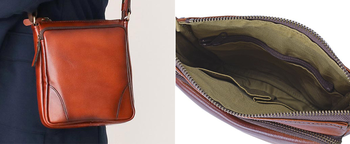 使い込むほどに味わい深まる「GEM BASIC 牛革ショルダーバッグ