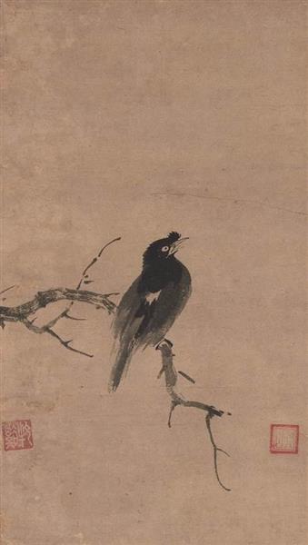 水墨画 鳥と木の根元 雀 水墨画 墨絵｜イラスト・フリー素材なら「シンテリ」