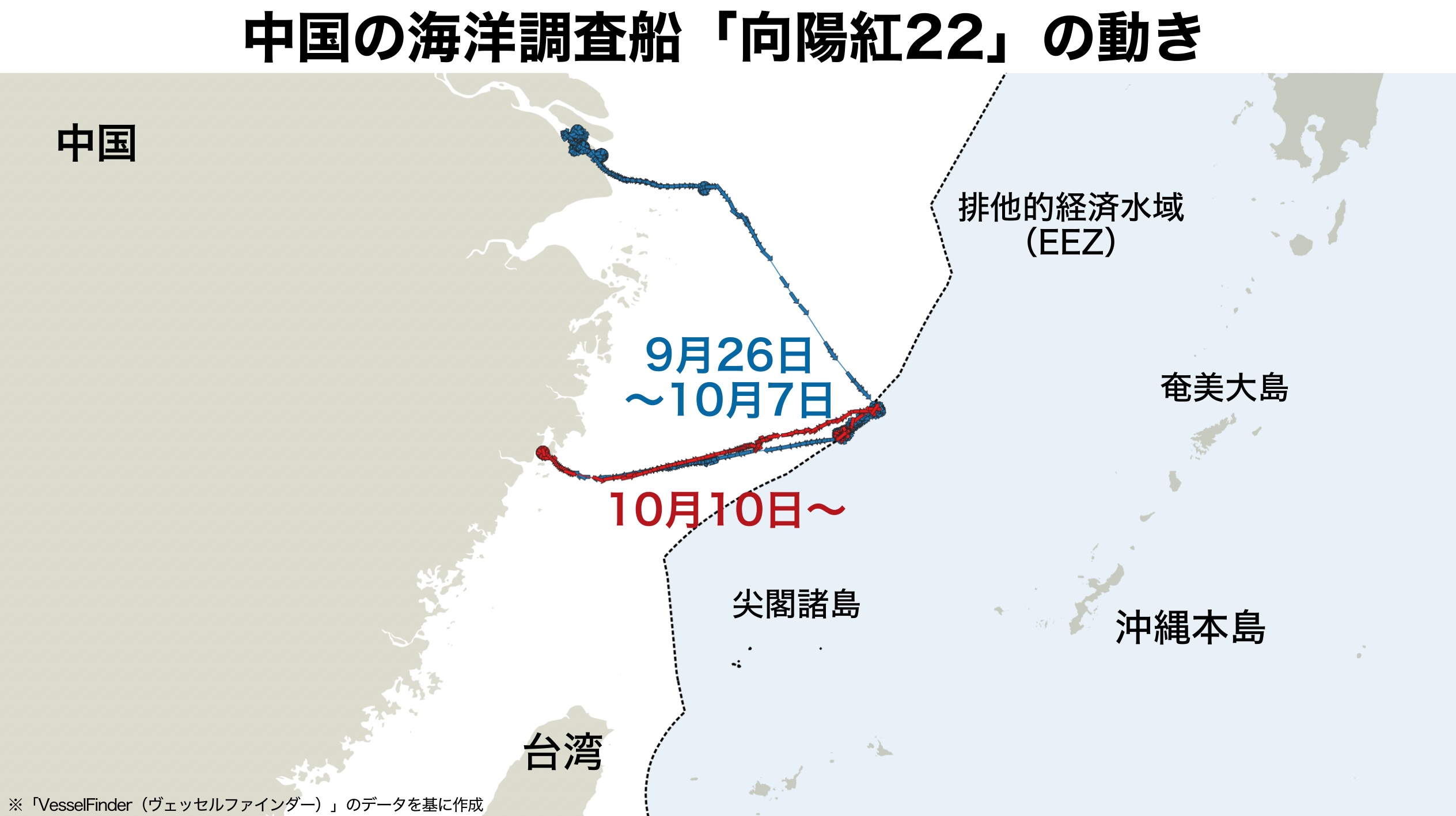 独自＞中国の海洋調査船が鹿児島・奄美沖EEZで活動再開 24回も日中中間