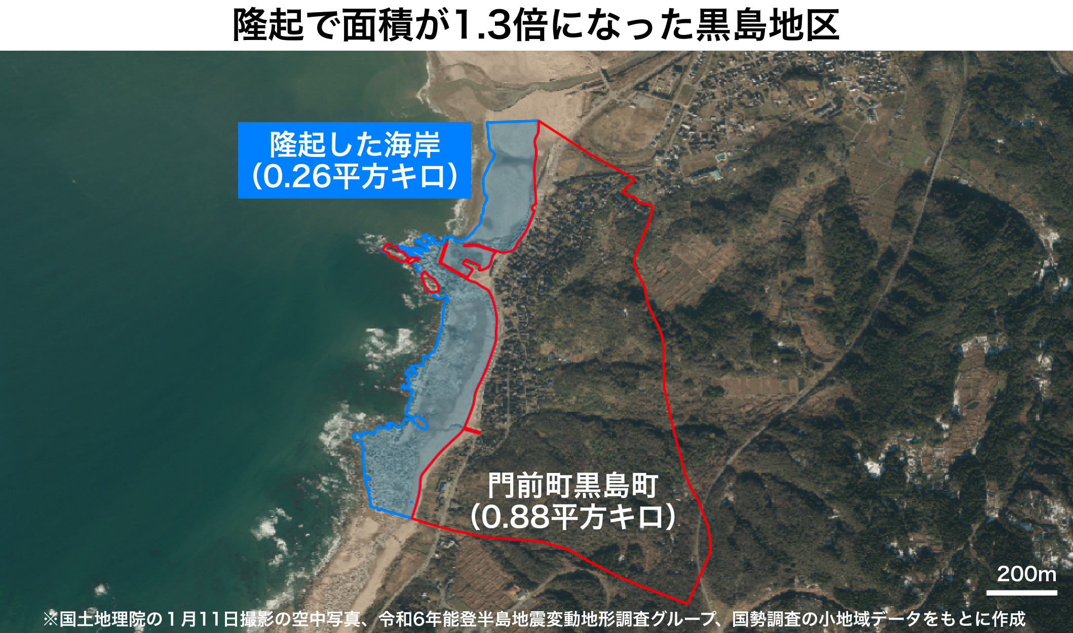 地震の隆起で面積が1.3倍に 輪島市門前町黒島町、歴史的な船主集落が海