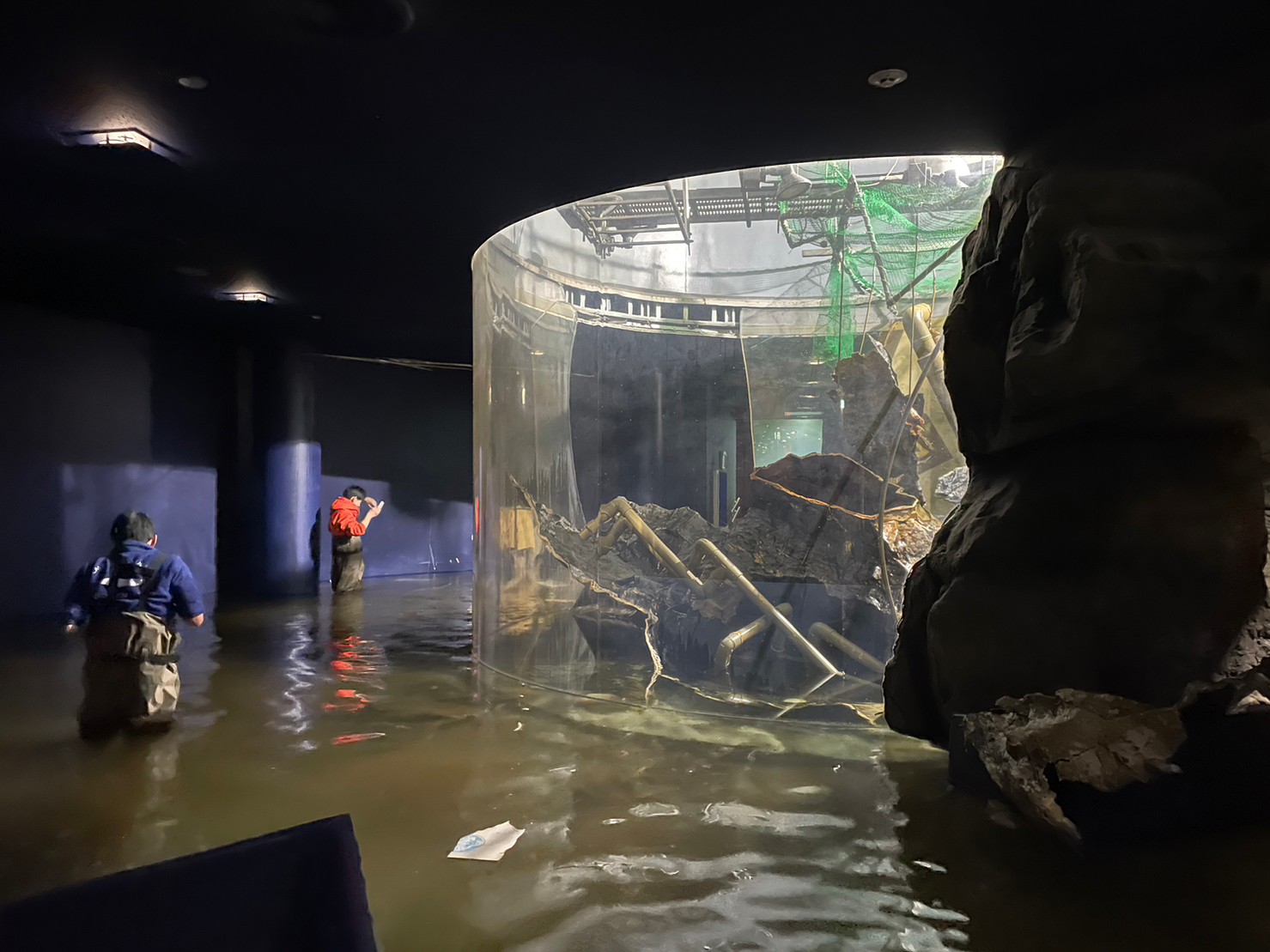 琵琶湖博物館の大型水槽破損 水100トン流出 1メートルの