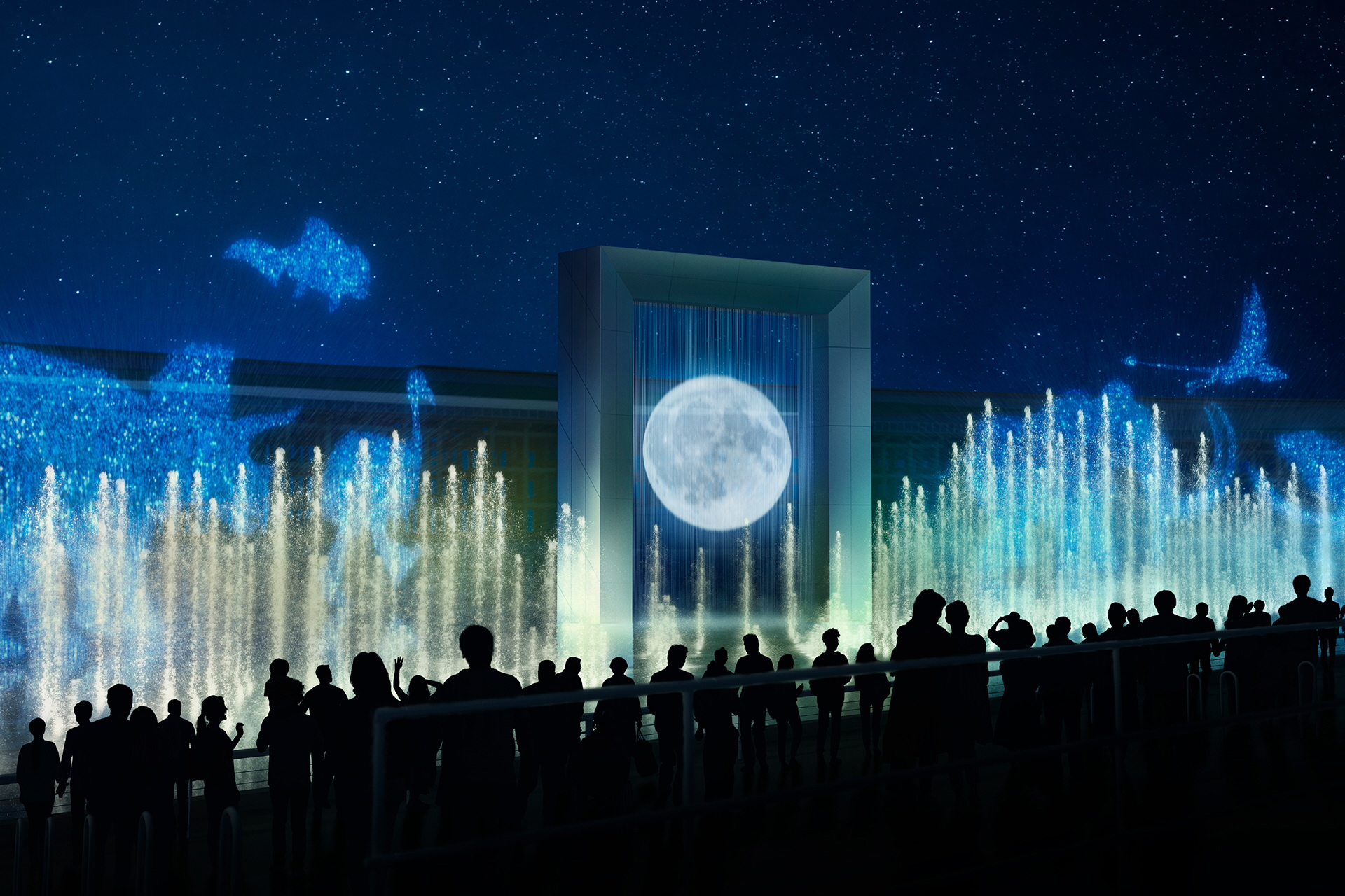 万博「水上ショー」、照明やレーザーで幻想的に物語表現 サントリーと