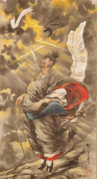 アート】こんな菅原道真、見たことがない…強風になびく服、天に稲妻