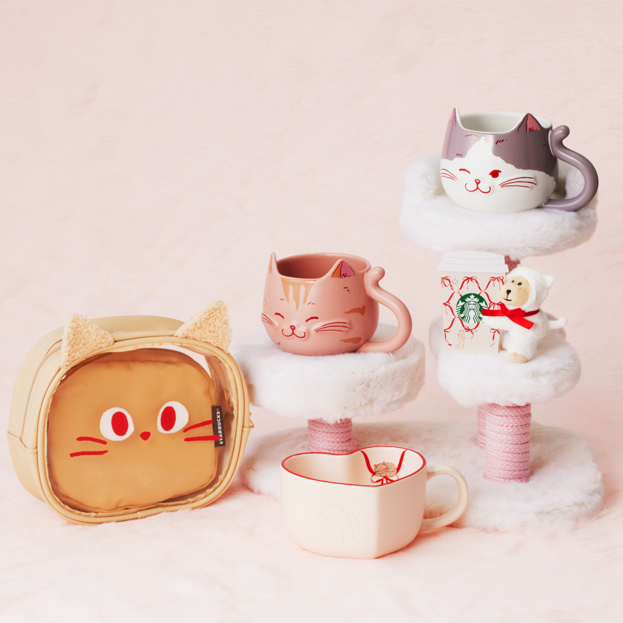 スタバ、バレンタインらしいチョコスイーツが登場 ハート×猫のかわいい