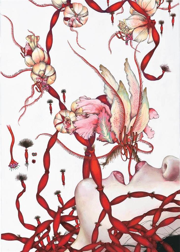 絵画　生き物　花　作品 鮮やかな色彩に潜む毒 「齋藤芽生とフローラの神殿」（1/2ページ