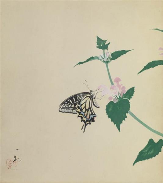 模写　田中一村「草花に蝶と蛾」 かながわ美の手帖】岡田美術館「田中一村の絵画－奄美を愛した孤高の