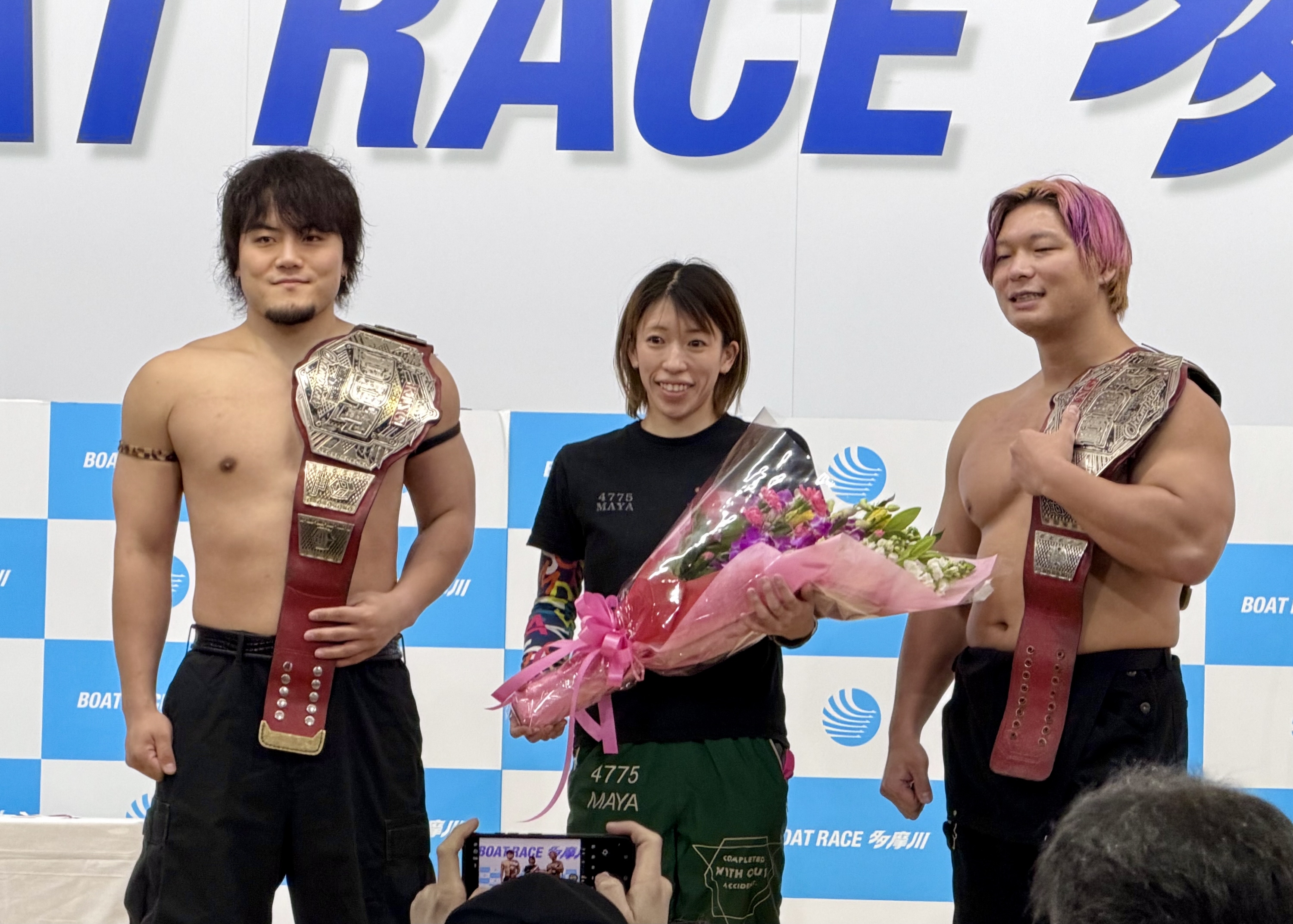 本紙担当立山記者がDDTプロレス勝俣選手とボートレース多摩川の予想会 