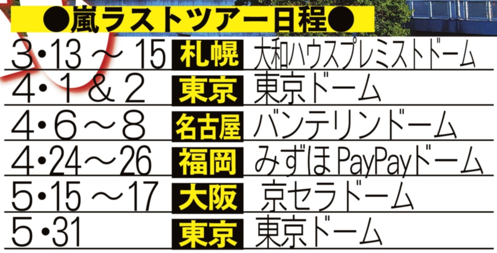 嵐 ツアー 日程