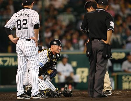 阪神・鶴岡、タマ直撃に苦笑い「大丈夫なわけないでしょ」 - サンスポ