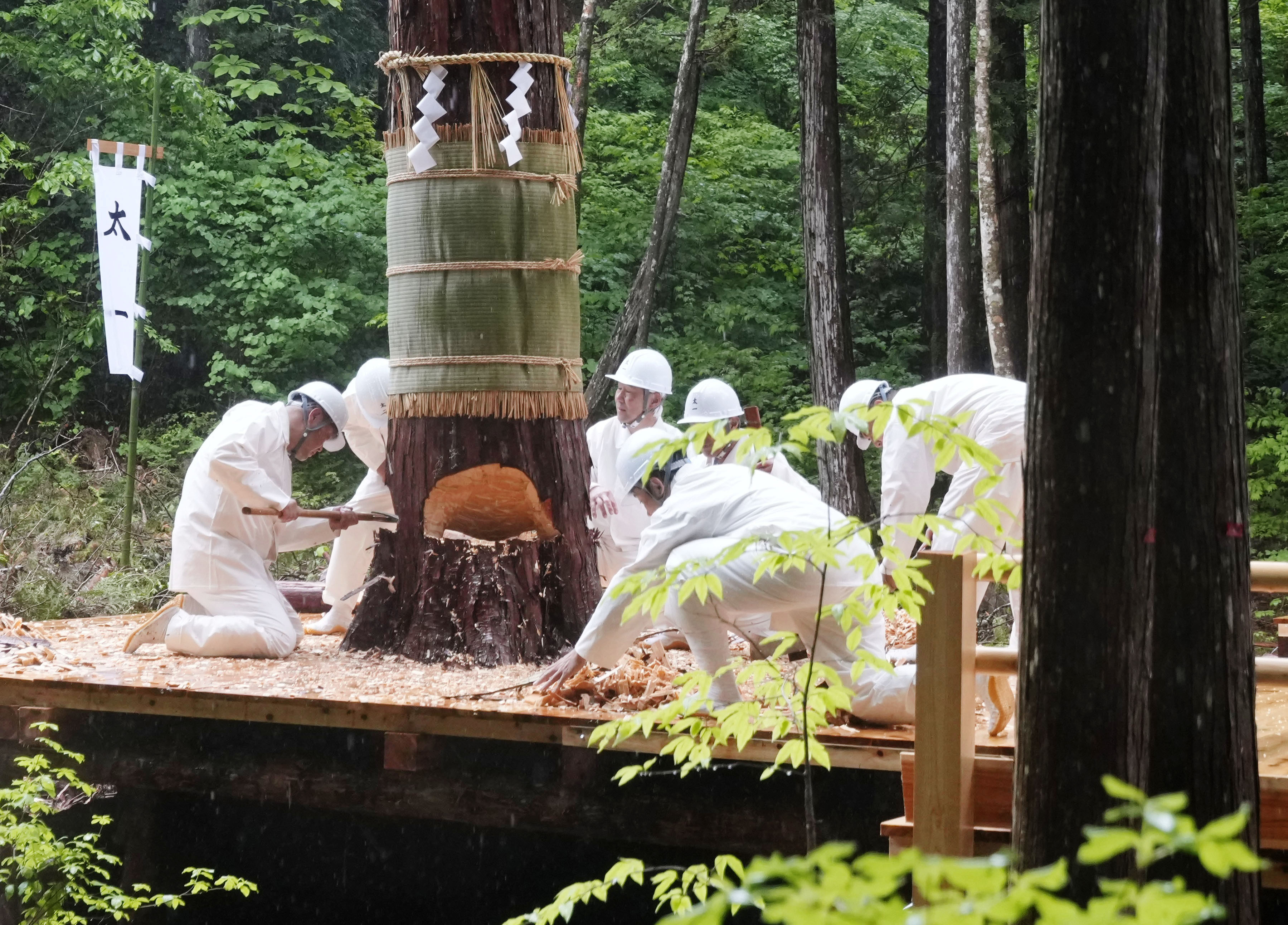 2033年の伊勢式年遷宮でご神体納める器の木材を伐採する祭事 長野県