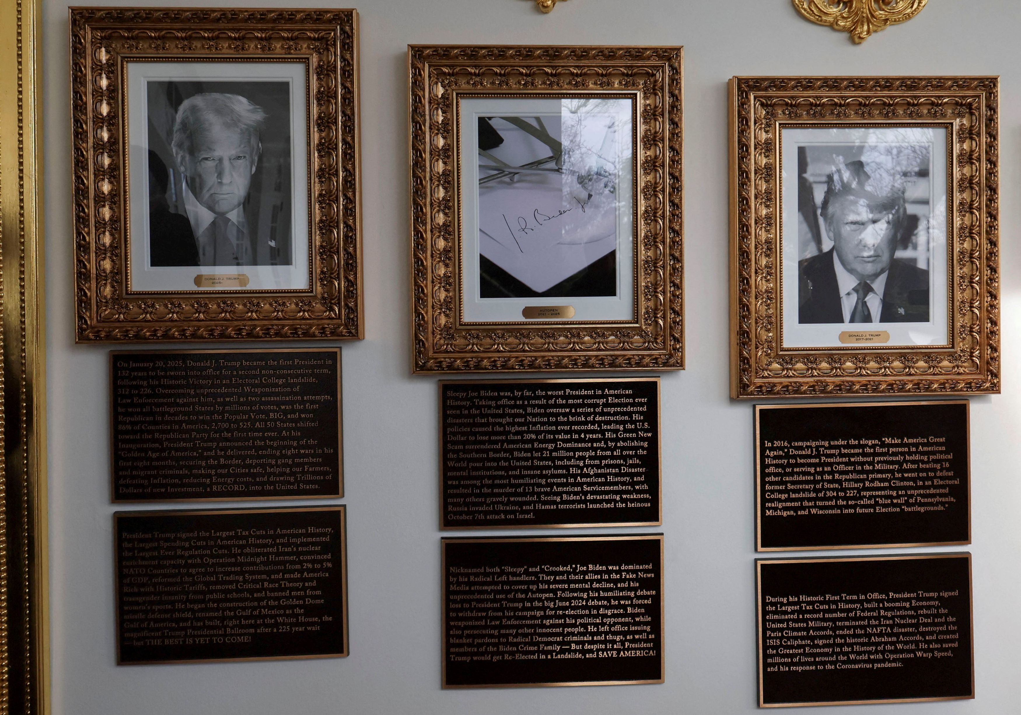 バイデン氏は「史上最悪」と酷評 歴代大統領の肖像展示で新たに説明文