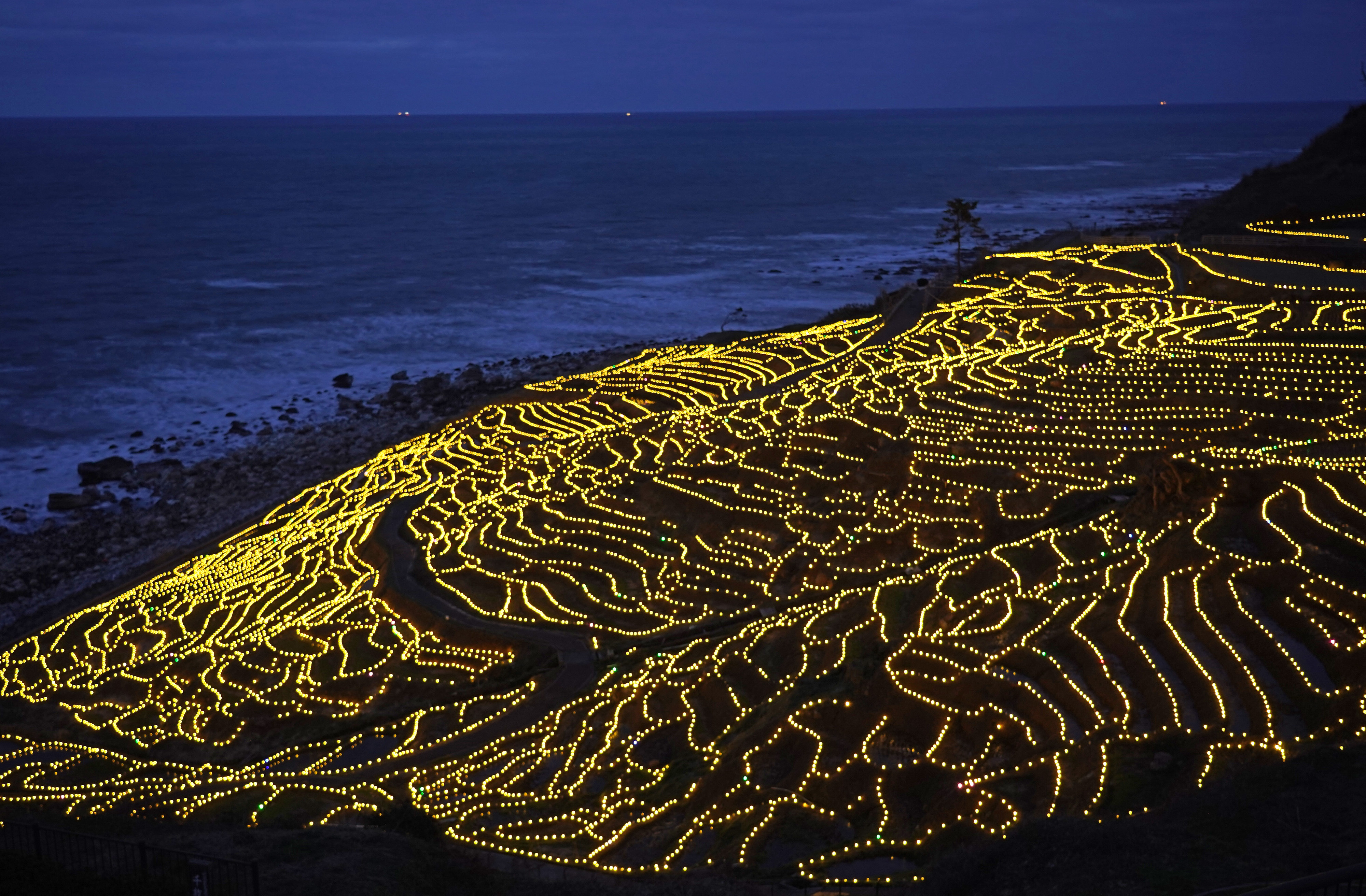 動画】【フォト＆動画】あぜの明かりは消えず 能登・輪島の白米千枚田