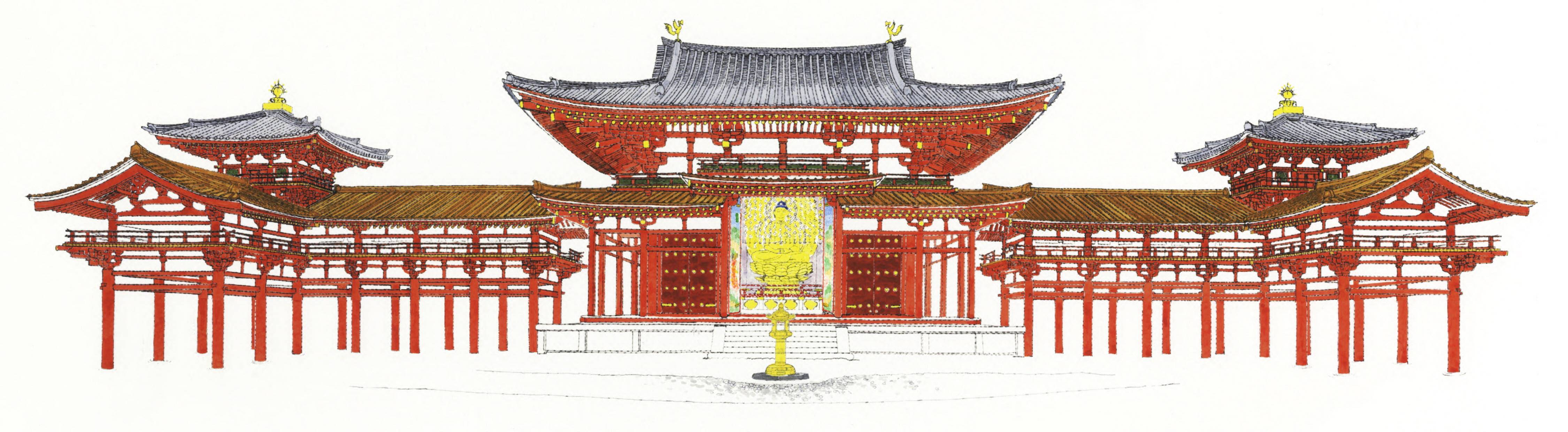 【鳳凰堂雪景図】井上黎明 992 宇治平等院　京都　共箱　掛け軸　肉筆 鳳凰堂雪景図】井上黎明 992 宇治平等院 京都 共箱 掛け軸 肉筆